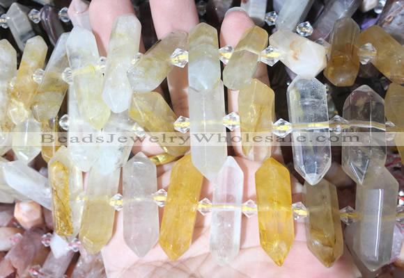 CBBS134 Centre drilled 6*20mm - 11*35mm hexahedral prism yellow gum flower crystal beads