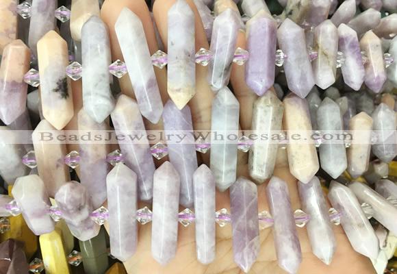 CBBS143 Centre drilled 6*20mm - 11*35mm hexahedral prism lepidolite beads