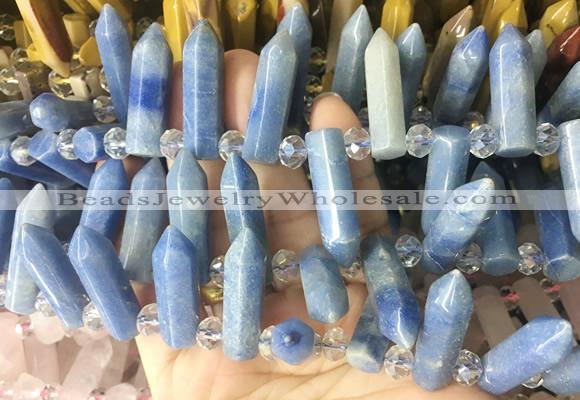 CBBS167 Top drilled 8*28mm - 9*30mm hexahedral prism blue aventurine beads