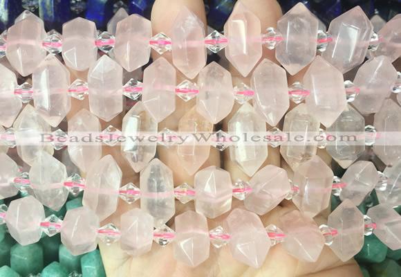 CBBS192 Centre drilled 7*16mm - 11*25mm hexahedral prism rose quartz beads wholesale