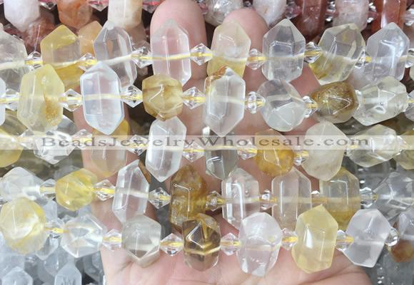 CBBS196 Centre drilled 7*16mm - 11*25mm hexahedral prism yellow gum flower crystal beads