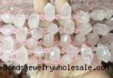 CBBS208 Top drilled 7*16mm - 11*25mm hexahedral prism rose quartz beads wholesale