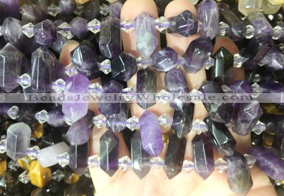 CBBS209 Top drilled 7*16mm - 11*25mm hexahedral prism amethyst beads wholesale