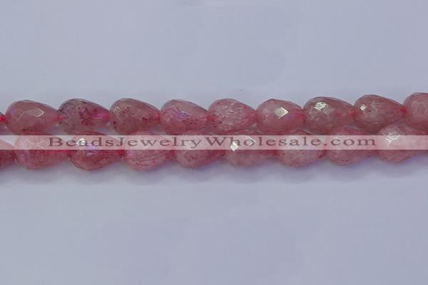 CBQ456 15.5 inches 15*20mm faceted teardrop strawberry quartz beads