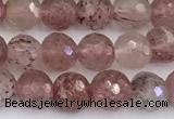 CBQ761 15 inches 6mm faceted round strawberry quartz beads
