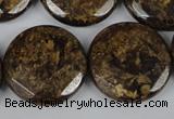CBZ434 15.5 inches 25mm faceted coin bronzite gemstone beads
