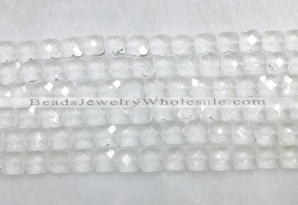 CCBS15 15 inches 12mm faceted square white crystal beads wholesale