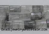 CCQ219 15.5 inches 10*15mm faceted & flat column cloudy quartz beads