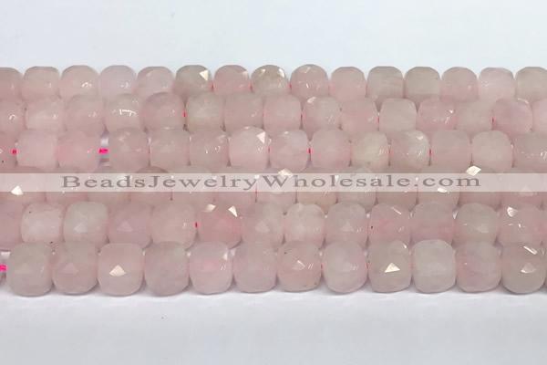CCU1053 15 inches 8mm faceted cube rose quartz beads