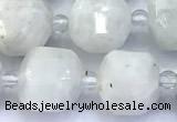 CCU1285 15 inches 9mm - 10mm faceted cube white moonstone beads