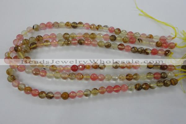 CCY502 15.5 inches 8mm faceted round volcano cherry quartz beads