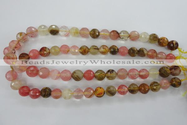 CCY504 15.5 inches 12mm faceted round volcano cherry quartz beads