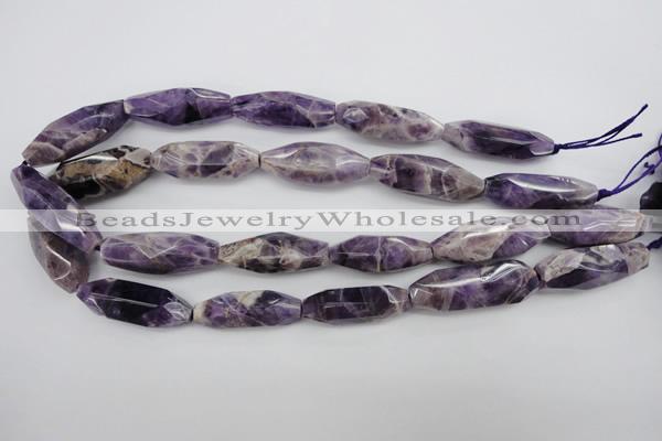 CDA29 15.5 inches 12*30mm – 13*36mm faceted rice dogtooth amethyst beads