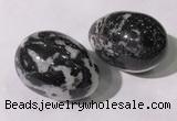 CDN1393 35*45mm egg-shaped black & white jasper decorations wholesale