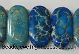 CDT917 15.5 inches 15*30mm oval double drilled dyed aqua terra jasper beads