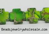 CDT97 15.5 inches 18*18mm cross dyed aqua terra jasper beads