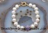 CFB1004 Hand-knotted 9mm - 10mm potato white freshwater pearl & lavender amethyst bracelet