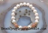 CFB1023 9mm - 10mm potato white freshwater pearl & moonstone stretchy bracelet
