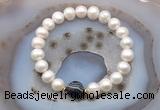 CFB1031 9mm - 10mm potato white freshwater pearl & black banded agate stretchy bracelet