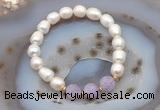 CFB902 9mm - 10mm rice white freshwater pearl & lavender amethyst stretchy bracelet CFB902 9mm - 10mm rice white freshwater pearl & lavender amethyst stretchy bracelet
