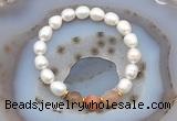 CFB913 9mm - 10mm rice white freshwater pearl & rainbow moonstone stretchy bracelet CFB913 9mm - 10mm rice white freshwater pearl & rainbow moonstone stretchy bracelet