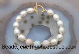 CFB936 Hand-knotted 9mm - 10mm rice white freshwater pearl & morganite bracelet
