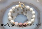 CFB965 Hand-knotted 9mm - 10mm rice white freshwater pearl & pink opal bracelet