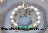 CFB973 Hand-knotted 9mm - 10mm rice white freshwater pearl & grass agate bracelet
