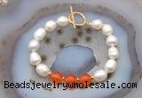 CFB987 Hand-knotted 9mm - 10mm rice white freshwater pearl & candy jade bracelet