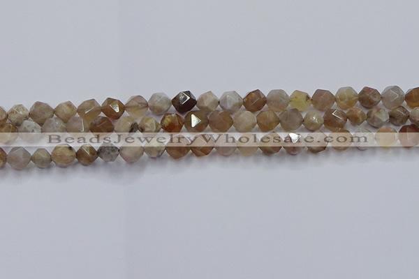 CFC300 15.5 inches 6mm faceted nuggets coral jade beads