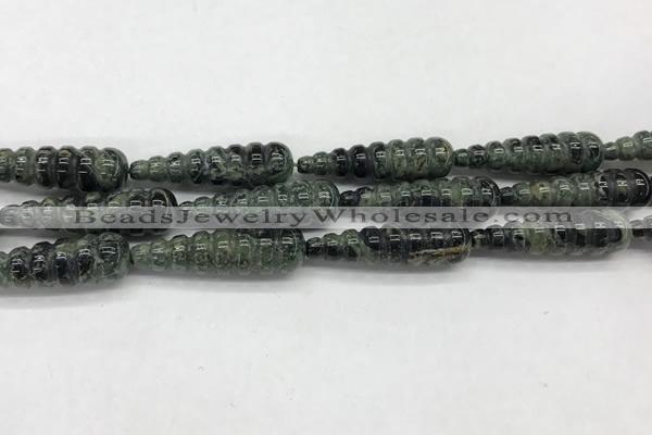 CFG1532 15.5 inches 10*35mm carved teardrop kambaba jasper beads