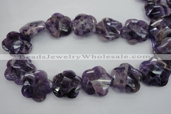 CFG914 15.5 inches 32*33mm faceted & carved flower dogtooth amethyst beads