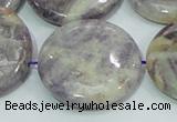 CFJ03 15.5 inches 30mm flat round natural purple flower stone beads