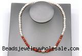 CFN114 potato white freshwater pearl & fire agate necklace, 16 - 24 inches