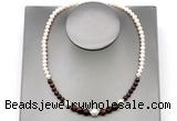 CFN117 potato white freshwater pearl & red tiger eye necklace, 16 - 24 inches CFN117 potato white freshwater pearl & red tiger eye necklace, 16 - 24 inches