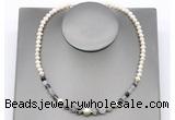 CFN123 potato white freshwater pearl & black rutilated quartz necklace, 16 - 24 inches CFN123 potato white freshwater pearl & black rutilated quartz necklace, 16 - 24 inches