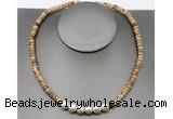 CFN209 4*6mm faceted rondelle picture jasper & potato white freshwater pearl necklace CFN209 4*6mm faceted rondelle picture jasper & potato white freshwater pearl necklace