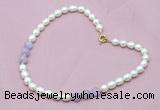 CFN303 Rice white freshwater pearl & lavender amethyst necklace, 16 - 24 inches CFN303 Rice white freshwater pearl & lavender amethyst necklace, 16 - 24 inches