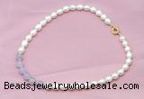 CFN401 9-10mm rice white freshwater pearl & lavender amethyst necklace CFN401 9-10mm rice white freshwater pearl & lavender amethyst necklace
