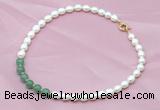 CFN402 9-10mm rice white freshwater pearl & green aventurine necklace CFN402 9-10mm rice white freshwater pearl & green aventurine necklace