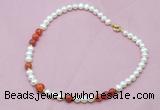 CFN511 Potato white freshwater pearl & fire agate necklace, 16 - 24 inches CFN511 Potato white freshwater pearl & fire agate necklace, 16 - 24 inches