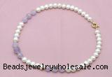 CFN708 9mm - 10mm potato white freshwater pearl & lavender amethyst necklace CFN708 9mm - 10mm potato white freshwater pearl & lavender amethyst necklace
