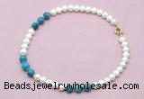 CFN723 9mm - 10mm potato white freshwater pearl & apatite necklace CFN723 9mm - 10mm potato white freshwater pearl & apatite necklace