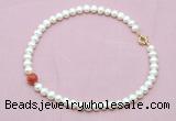 CFN736 9mm - 10mm potato white freshwater pearl & fire agate necklace CFN736 9mm - 10mm potato white freshwater pearl & fire agate necklace