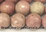 CFW61 15 inches 8mm faceted round pink wooden jasper beads