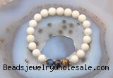 CGB6474 8mm round matte white fossil jasper & mixed tiger eye beaded bracelets