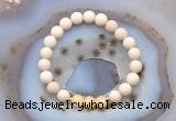 CGB6485 8mm round matte white fossil jasper & honey jade beaded bracelets