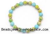 CGB8126 8mm blue sea sediment jasper, blue howlite & hematite power beads bracelet