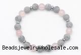 CGB8156 8mm matte grey picture jasper, rose quartz & hematite power beads bracelet