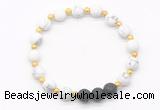 CGB8185 8mm matte white howlite & black lava beaded stretchy bracelets